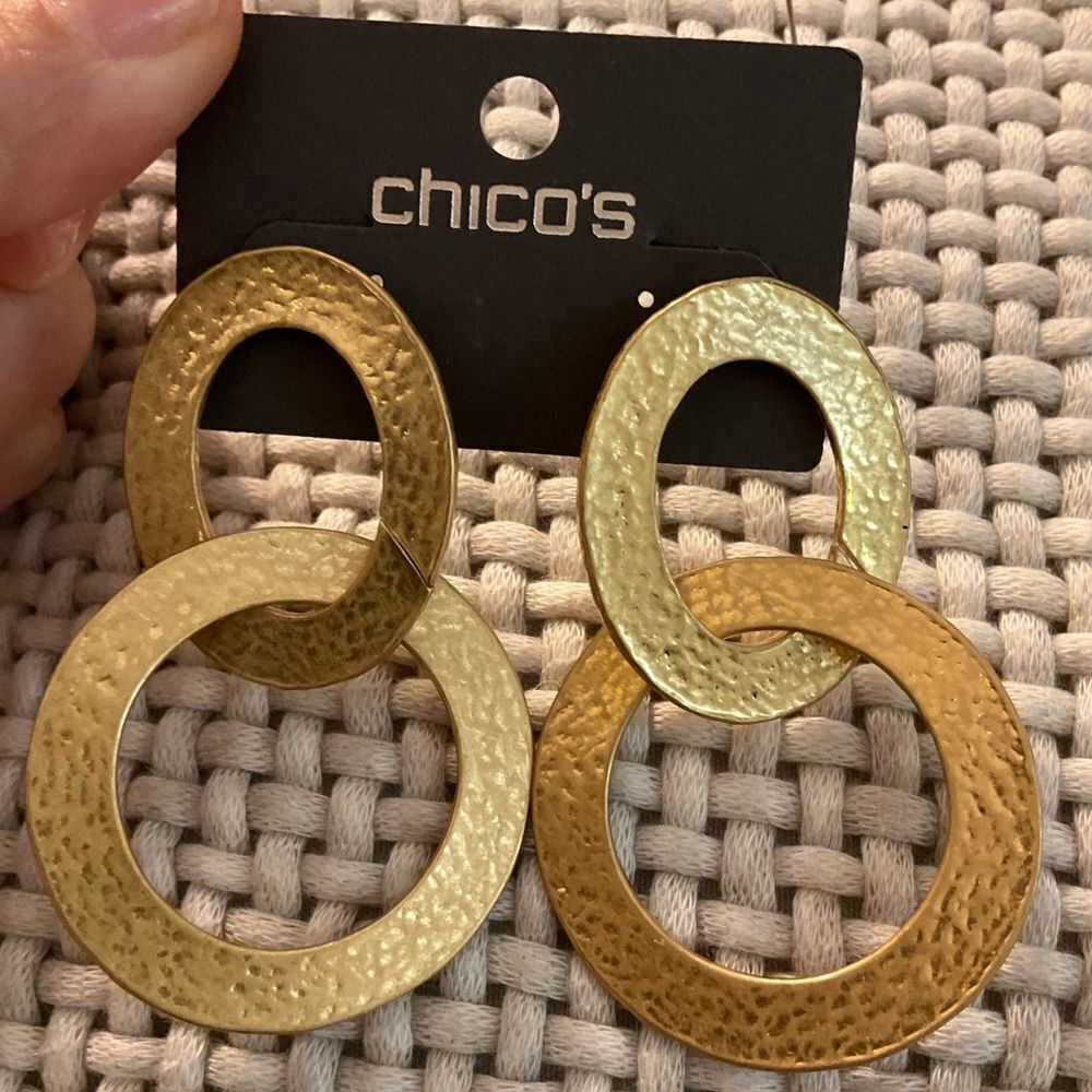 0092-Chico's Gold-Tone‎ Textured Hoop Earrings